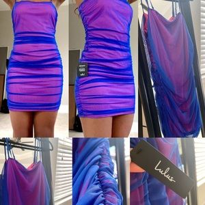 Lulu’s Medium Pink Purple Blue Mini Mesh Homecoming Dress